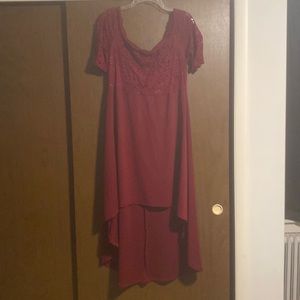 Off the shoulder, high low red dress